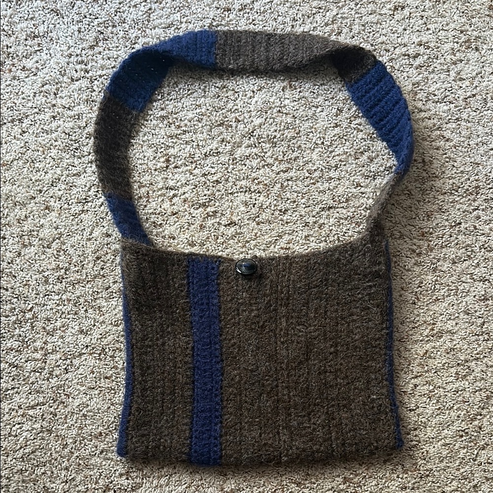 Stylish Brown and Blue boiled wool bag.